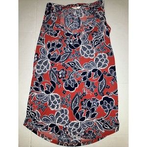 SJS Women's Red White Blue Floral Sleeveless Blouse Top Size S